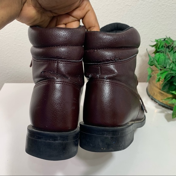 Justin Combat Work Boots Burgundy Man Made Leather - Picture 4 of 13